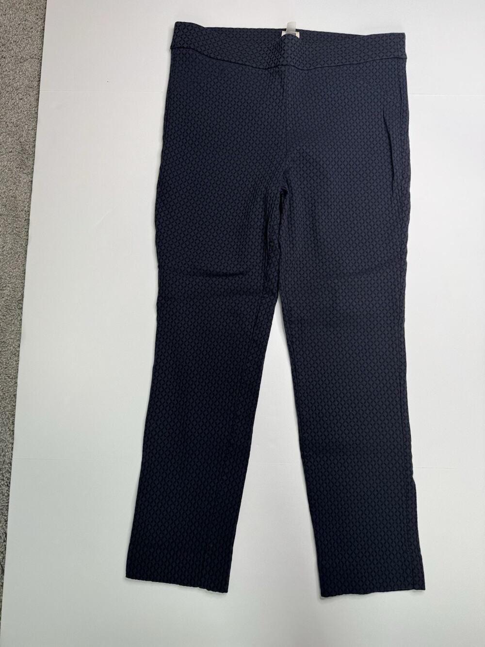 Anne Klein Women’s Medium M Navy Blue Geometric Pull On Straight Leg Dress Pants